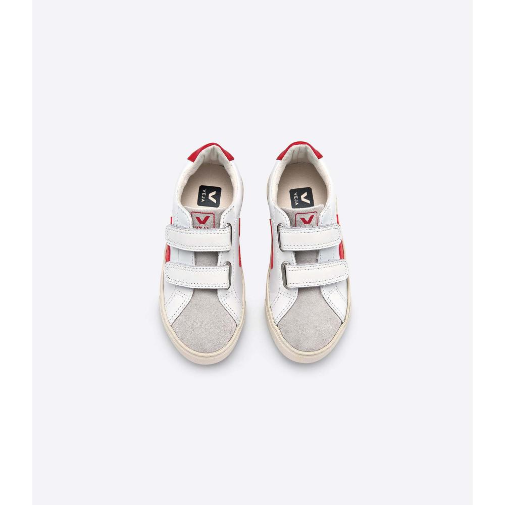 Kids' Veja ESPLAR LEATHER Sneakers White/Red | SG 811ILH